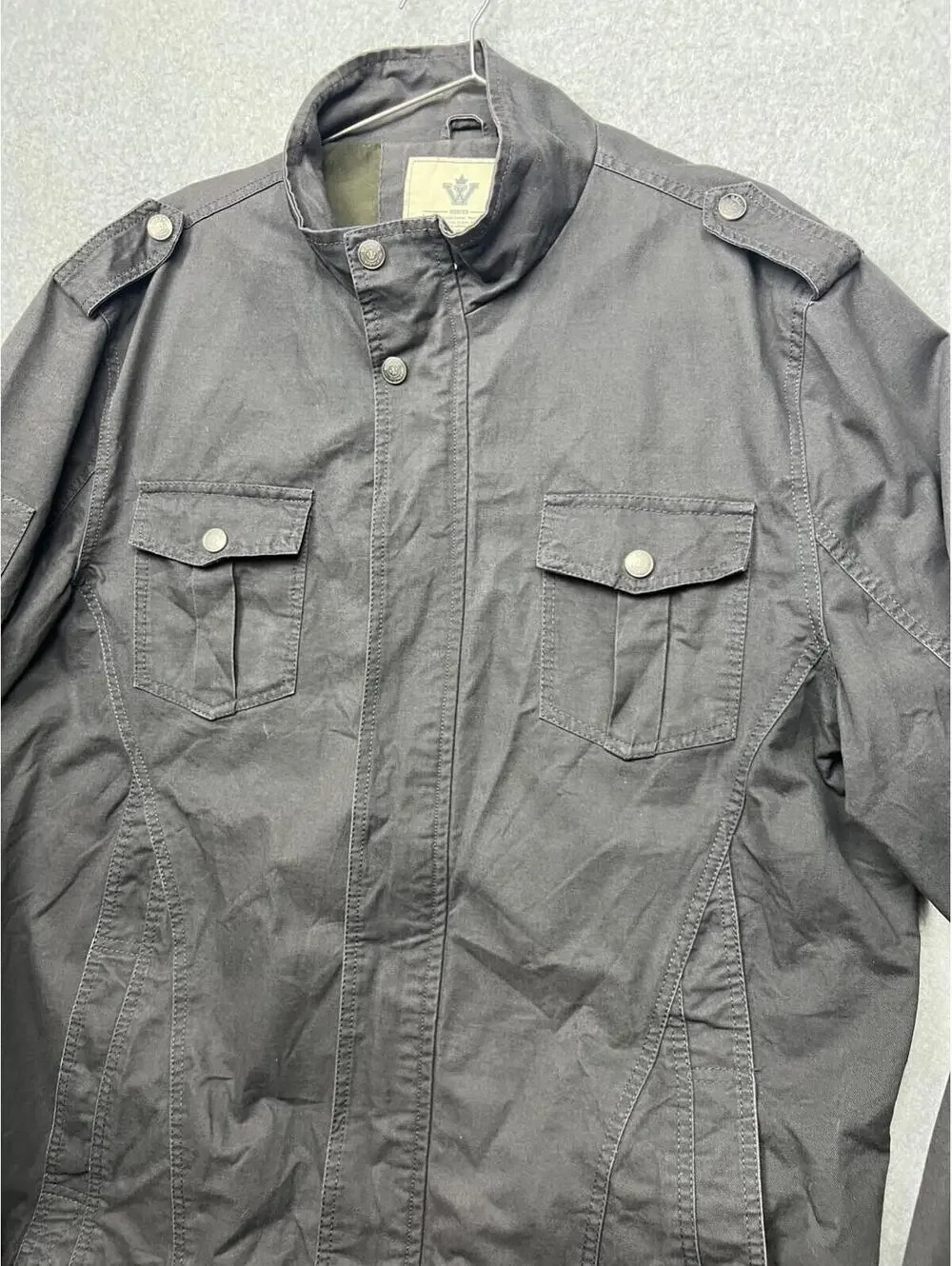 WenVen Mens Canvas Jacket Military Jacket 2X Casual Outwear Gray Cotton